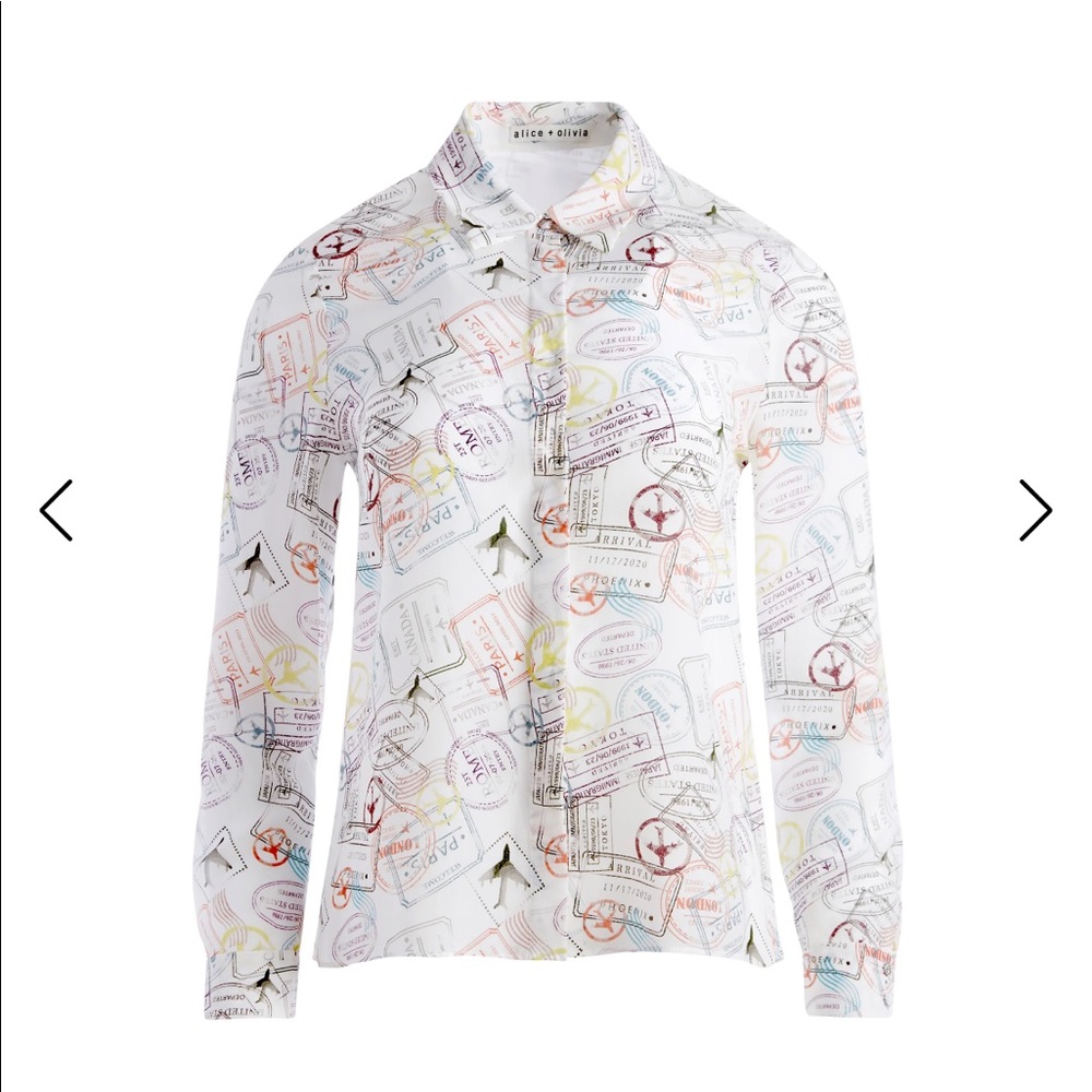 Alice and Olivia Willa Silk Stamp Print Shirt NWT